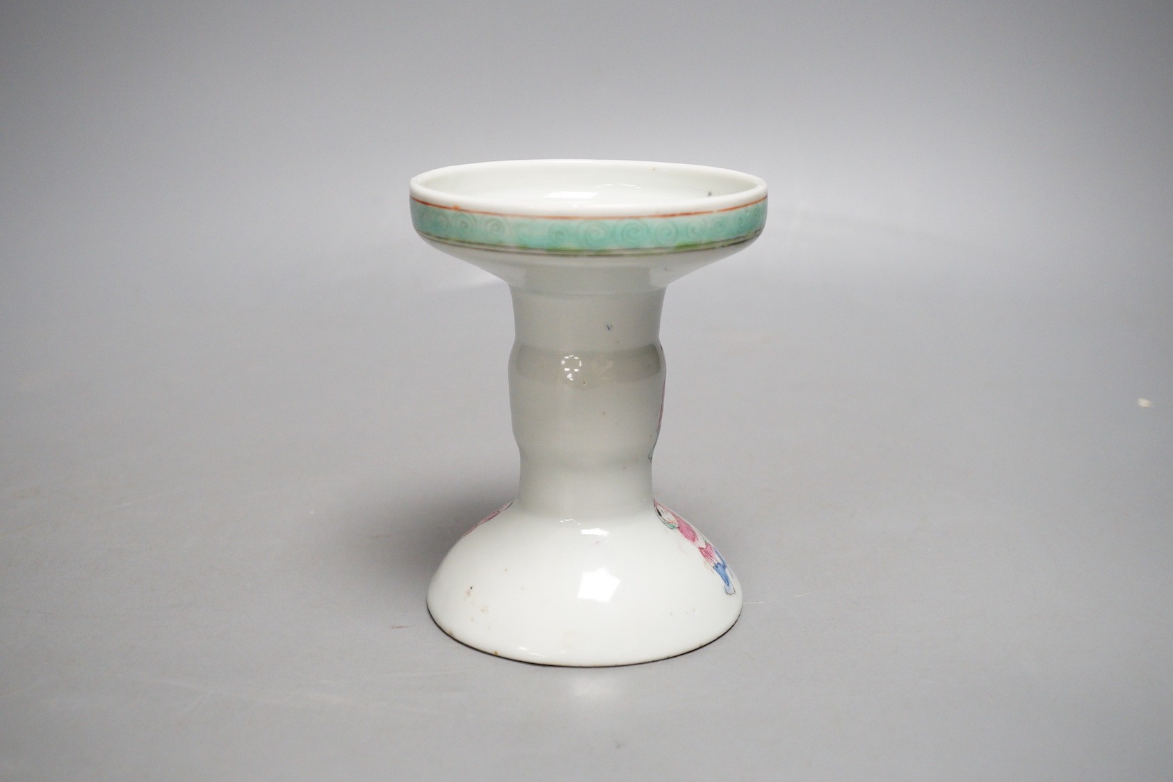 A 19th century Chinese famille rose candlestick or joss stick stand, 11.5cm